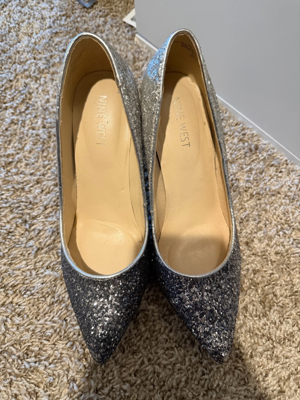 Nine West Sparkling Silver Pointed-Toe Heels
